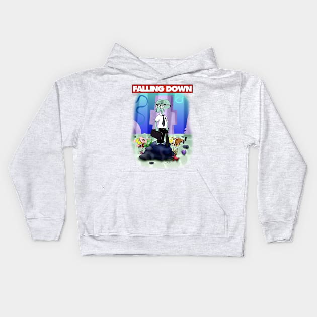 Squidward Falling Down Kids Hoodie by SpaceCop